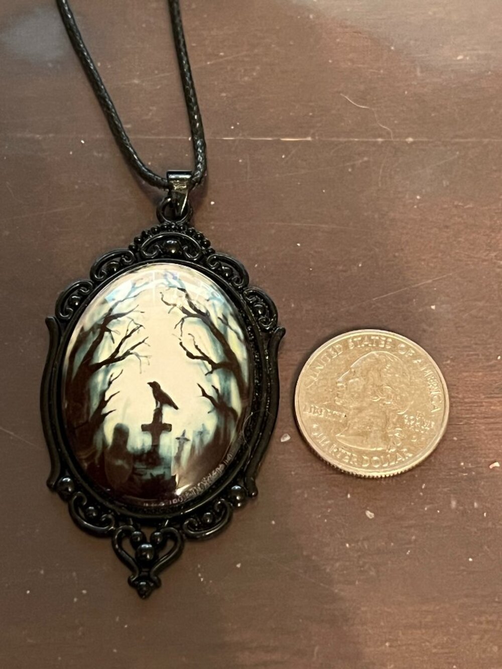 Gothic Raven Graveyard Cameo Necklace (501)